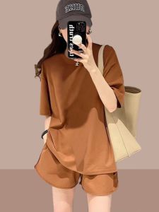 Summer 2026 Womens Casual Sportswear Set Loose Fashion Short Sleeve Shorts Small Size Stylish Two-Piece Polyester round Neck