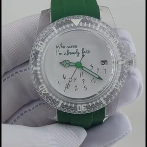 NH35 Watch China NH35 Movement 41.5mm Acrylic Transparent Case Strap Fit 28.5mm Dial NO Logo New Fashionable Mens Watch