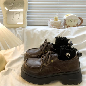 Brown Round Toe Fashionable Women's Shoes with Laces Heightening Design