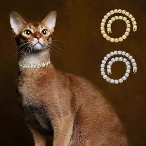 HamshMoc Pet Necklace Fashion Rhinestone Accessory Durable Clasp Adjustable Length for All Breeds Photo Ready