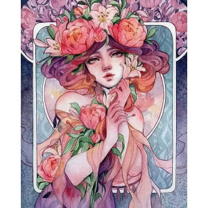5D DIY Full Drill Diamond Painting Kit Girl In Flowers Floral Portrait Full Resin Mosaic For Adults Home Wall Decor Gift