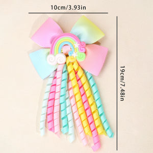 Sweet Unicorn Hair Clips For Girl Bow Barrette Cute Tassel Ribbon Curly Ponytail Hairpins Accessories