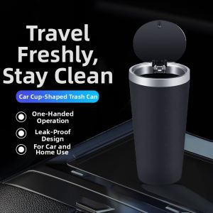 BONINGYU | Car Cup-Shaped Trash Can with Lid Waterproof Multi-Functional Storage Bucket for Car Interior Organizer Easy One-Handed Operation Leak-Proof Design for Car and Home Use