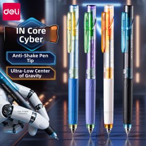 deli | Low Center of Gravity Push-Top Quick-Dry Black Pen for Students