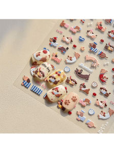 2024 Spring/Summer New Ins Style Cute Dachshund Embossed Nail Art Stickers Girly Plush Dog Nail Stickers Reusable Non-Toxic Eco-Friendly Cartoon Nail Decoration Stickers DIY Daily Date Nail Tools