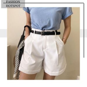 LHSunshine 💓 กางเกงขาสั้น 💕 กางเกงเก็บทรง 🌟 เอวสูงซิปหน้าพับขา 📦 งานแฟชั่นสายเกาหลีสุดๆ 🌸