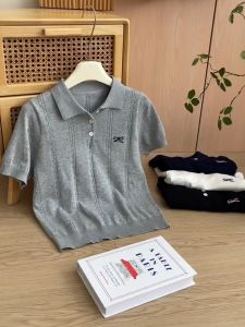 🔥Fran🔥 blouses women new style 2025 Korean Style Knitted Polo Short Sleeves T-shirt Embroidery Bow