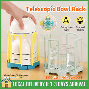 Adjustable Bowl Rack 旋转可伸缩碗架碗盘置物架 Retractable Dish Bowl Holder Rak Kitchen Rack Rak Mangkuk 收纳架