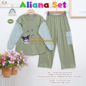 NEW SET KIDS ALIANA BY NIA RUMAISHA BAHAN COMBAD MOX KOTAK KOTAK // OOTD ANAK PEREMPUAN