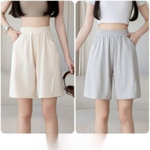 miiow | Cat Woman Ice Silk Loose Fit Casual Pants High Waist Elastic Waist Summer Sport Shorts Home Comfortable Loose Pocket Design