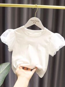 Girls Summer Short Sleeve T-Shirt Fashionable Versatile Bubble Sleeve Top Korean Style New Arrival 2025 Solid Color Commute Wear