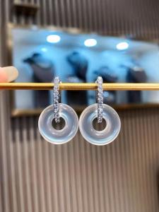 S925 Silver Natural High Ice Agate Safe Buckle Earrings Chinese Style Fashion Jewelry Versatile Ear Jewelry Female Accessories