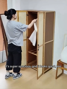 LENOBLE Bamboo Wardrobe Cabinet with Large Storage Capacity Nordic cabinet for clothes with Rack