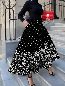 Printed Design Four season casual style polka dot and leaf pattern half skirt