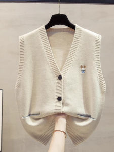 Áo Len Cardigan Ngắn Màu Trơn Bằng Lông Cừu Không Tay Cổ Chữ V Dệt Kim Dáng Rộng Phong Cách Hàn Quốc Cho Nữ Mùa Xuân