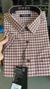 OWEN SALE - Áo Sơ Mi Owen Tay Ngắn Màu Đỏ Đậm  Họa Tiết Caro Form Regular Fit Lai Bầu Chính Hãng