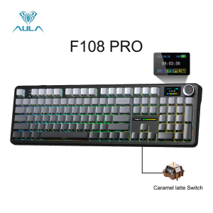 AULA F108 PRO Full-size Mechanical Keyboard W/ Screen Knob 8000mAh Battery PBT Keycap RGB Backlit Hot Swappable Gaming Keyboards