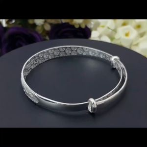 SilverWholesale BGC1155 Pure Silver 999 Expandable Bangle – Fortune Fu Dragon & Phoenix Design Elegant Gift for Adults