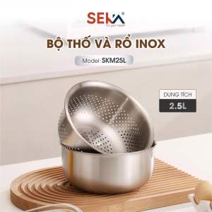 Bộ Rổ Inox Seka SKM25L Dung Tích 25LítKích Thước 21cmKèm 1 Rổ 1 Chậu Inox Cao Cấp