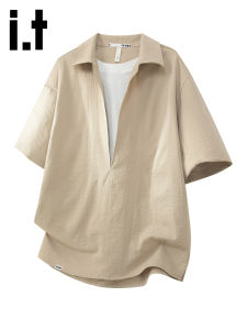 izzue | Elegant Two-in-One Design Short Sleeve Shirt T-Shirt Summer Cool Loose Fit
