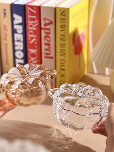 Thick Glass Pumpkin Bowl with Lid for Snacks Candies Fruits Dried Fruits Yogurt Irregular Shape Kitchen Dining Tableware