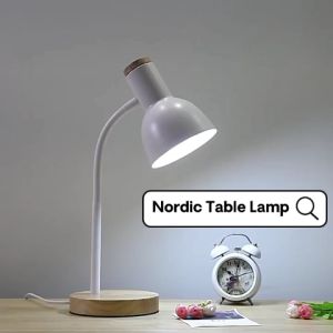 Ready Stock [Nordic Table Lamp] Malaysia 2 Pin Plug Smart LED Plug In Table Lamp Eye Protective Adjustable Study Lamp Lampu Meja Belajar Modern Minimalist Wood Base Clip Eye-Care Lampu Tidur Hostel Office Dorm Bilik Tidur Office Desktop Rotatable Dimmable