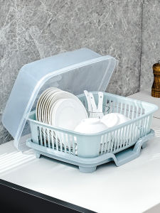 Kitchen Storage Rack Dish Drainer Cover Bowl Plate Storage Box Home Use Plastic Drainage Dishware Organizer Square Double Layer