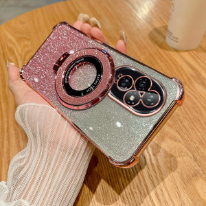 Honor 200 Phone Case High-End New Gradient Glitter Fashion Soft Shell for Honor200pro Magnetic Bracket All Wrapped Creative Ultra-Thin Transparent Airbag Drop-Resistant Luxury Female Simple Protective Cover