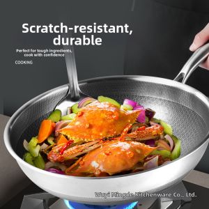 Direct Supply Double Honeycomb Flat Bottom Stainless Steel Non-Coated Non-Stick Pan
