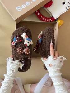 Dép Đi Trong Nhà Mùa Đông 2025 Phong Cách Mới Đế Dày Đế Cao Su Lông Cừu Dễ Thương Hoạt Hình Cho Nữ Đi Trong Nhà Ấm Áp