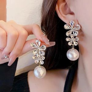 Korean Fashion Zircon Pearl Earring Women’s Elegant Exaggerated Earrings Accessories Jewelry for Girls