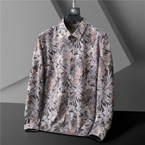 Mens Casual Long Sleeve Floral Shirt Spring Autumn New Style plus Size Mature Fashion Trendy Shirt Standard Fit Polyester Fiber
