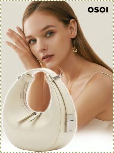 Metal Zipper Buckle Embellishment Unique Crescent Moon Shape Clutch Bag Durable and Wear-resistant