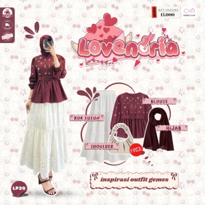 INFINITY - One Set Korean Style Hijab Kekinian | Hijab Pasmina MaroonBlouse Top Linen Bordir MaroonRok Susun Putih | Ootd Wanita Kekinian Remaja One Set - LP20