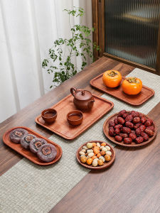 Ebony Tray Solid Wood Rectangular For Home Tableware Tea Water Cup Tray Oval Dish Western Food round Plate Dry Pour
