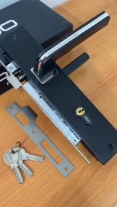 HANDLE PINTU RUMAH 1 SET HITAM DOFF MINIMALIS 25CM / 1 SET KUNCI PINTU RUMAH KOTAK LENGKUNG