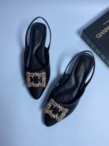 Futto.chic sepatu flat mules wanita cantik slip-on tali karet pita S08