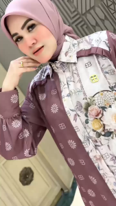 BELIFI | Chandani Shirtdress Gamis Two Tone Mewah Motif Kombinasi Unik Asimetris Elegan