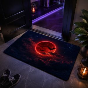 Blood Moon Bat Doormat Non-Slip Gothic Rug Horror Halloween Porch Carpet Spooky Entryway Mat Dark Aesthetic Home Decor