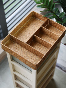 Kens Woven Grass Desktop Organizer Box Remote Control Key Cosmetic Classification Storage Basket Living Room Organizer