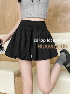 MiiOW | Váy ngắn chữ A cạp cao màu đen họa tiết hoa cho nữ mùa hè 2025 Váy ngắn ballet có lớp lót bên trong Váy ngắn chữ A