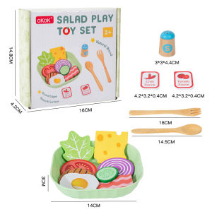 Wooden Simulation Salad Pretend Play Toy Set Simulation Food Accessories Cooking Play Kitchen Toy Game for Kids 2 Years Gift