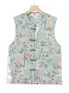 New Chinese Style Embroidered Patchwork Button Stand Collar Short Vest Womens Retro Floral Patterned Outerwear Spring Fashion