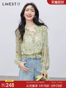 เสื้อเชิ้ตแขนยาวลายดอกไม้ผูกโบว์เอวเข้ารูป Lwest เสื้อเชิ้ตผู้หญิงฤดูใบไม้ร่วงใหม่ดีไซน์หลวมๆ สบายๆ ทรงตรง