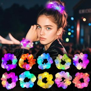 1-40Pcs LED Luminous Scrunchies Glowing Hairband Girl Light Up Hair Scrunchy Birthday Party Headwear Supplies Hair Accessories