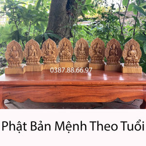 (Bán Lẻ) Tượng phật bản mệnh gỗ bách xanh (15-8-4) đục khắc 2 mặt cực đẹp
