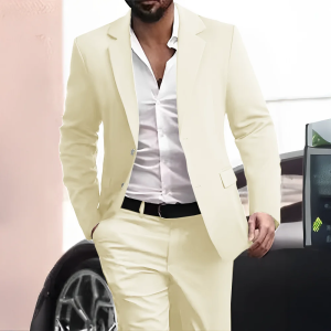 2 Pieces Mens Suits Beige Men Slim Fit Single Breasted Suit Wedding Prom Party Business(Blazer Pants)
