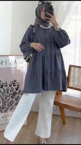 BLOUSE WANITA OOTD HIJAB LENGAN PANJANG TERBARU STYLE KOREA OVERSIZE JUMBO – ALENDA BLOUSE BAHAN TWILL CATTON RAYON PREMIUM