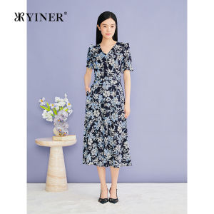 YINER | Elegant Summer Vacation Style Artistic Print Silk-Blend Dress
