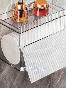 【G】Clear Acrylic Wall Mounted Toilet Paper Holder With Top Phone Storage Shelf For Home Bathroom Organization